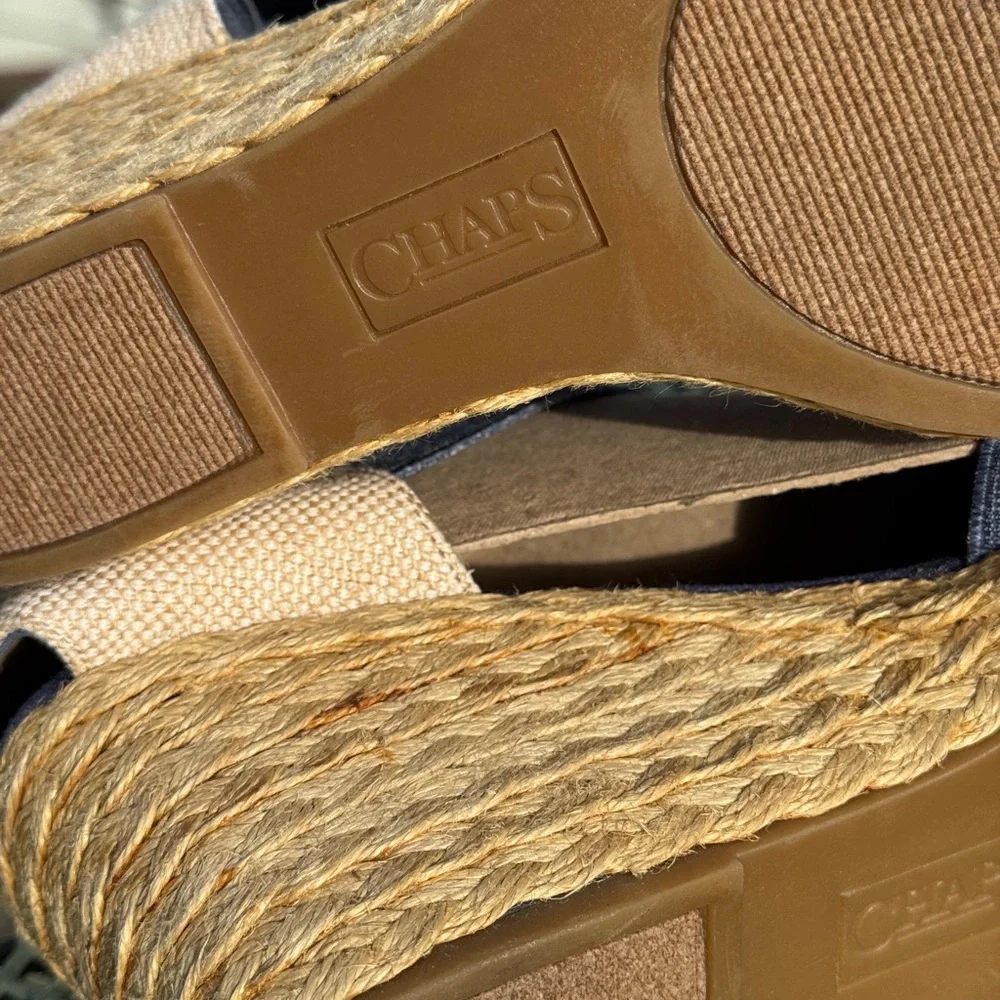 New Chaps, Espadrille, Boho Sandal, Ankle Strap, Wedge, Womens Size 9 1/2 B. BR